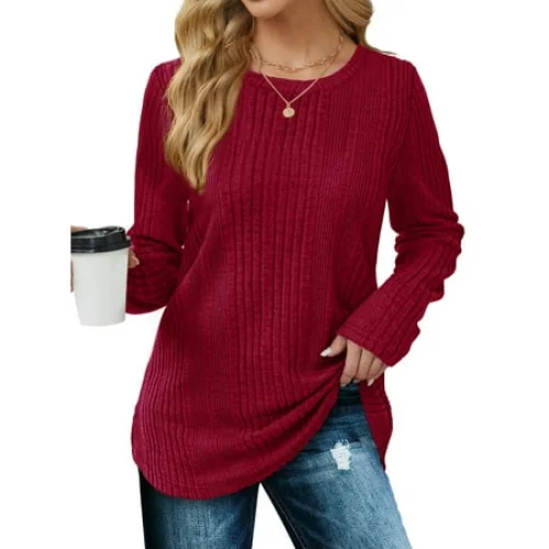 Fantaslook Womens Tops Textured Long Sleeve Shirts Casual Fall Tops Lightweight Pullover
