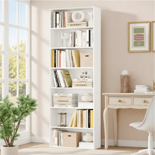 Homfa 82" Tall 7-Tier Bookcase, Freestanding Display Storage Shelves for Home, Office, Living Room, Bedroom, White