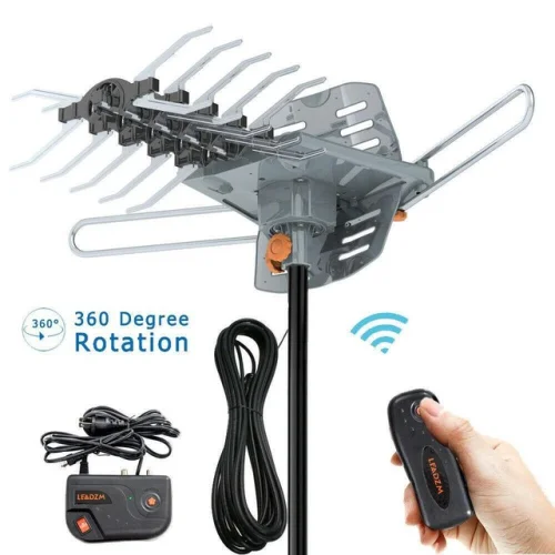 200 Mile 1080P 4K HDTV Outdoor TV Antenna Motorized Amplified 36dB 360° Rotation