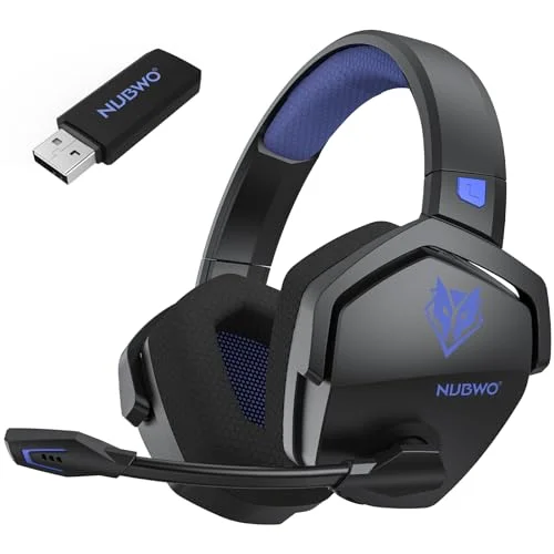 NUBWO Wireless Gaming Headset with Mic for Ps5 Ps4 PC, 100-Hour Battery, 23ms Sync - Blue