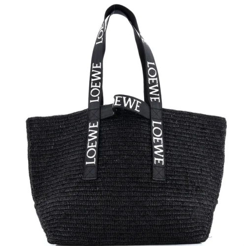 Loewe Fold Logo Strap Tote Raffia Large