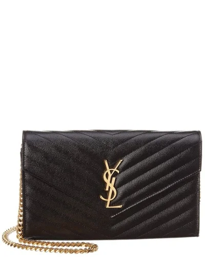 Saint Laurent Monogram Grain De Poudre Leather Wallet On Chain Women's Black Os