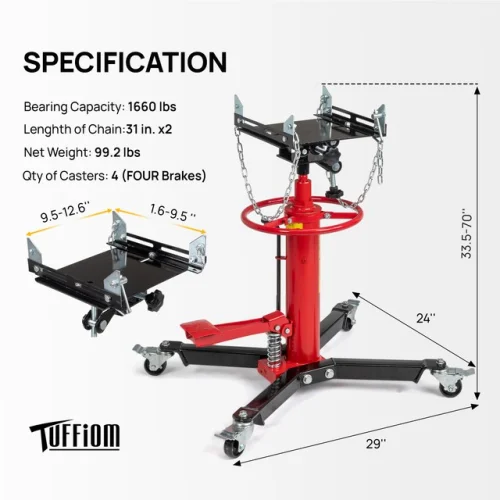 1660LBS 0.75T 2 Stage Hydraulic Transmission Jack W/ freewheel Lift Hoist auto 2