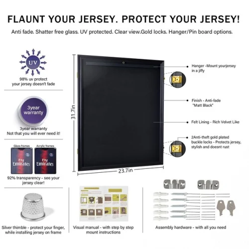 Jersey Display Frame Case Football Box Lockable Pro UV  Wall Mount Sport Shirt