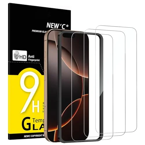 NEW'C 3 Pack Designed for iPhone 17/17 Pro,iPhone 16 Pro Screen Protector (6.3 inches), Enhanced Tempered Glass Protection with easy installation tool included, Case Friendly