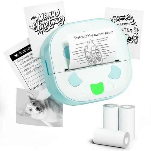 NDYIN Sticker Printer, PrintPods Mini Printer, Bluetooth Portable Sticker Maker with 3 Rolls Paper, Print Pod Inkless Thermal Printers for iphone, Impresora Portátil for Notes, Journal, DIY, Kids Gift
