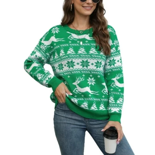 Uvplove Women's Christmas Ugly Sweater Knit Casual Pullovers Christmas Sweaters For Women,US Size Medium in Christmas Tree Green