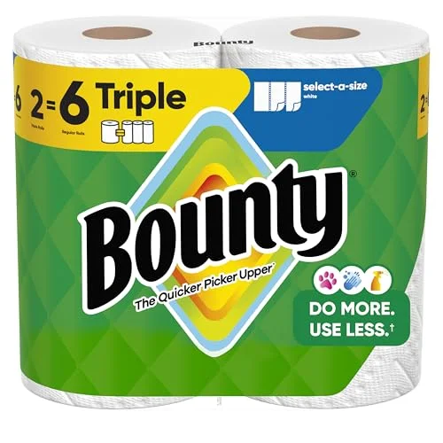Bounty Select-A-Size Paper Towels, White, 2 Triple Rolls = 6 Regular Rolls