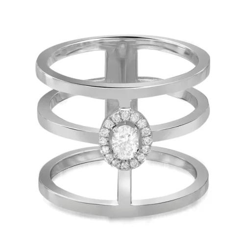 Messika 0.22Ctw Glam'Azone 3 Row Diamond Band Ring 18K White Gold SZ 54 US 7