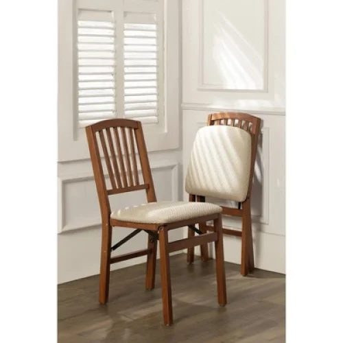 Stakmore Set of 2 Slat Back Folding Chair Cherry Solid Hardwood, Padded Seat, Fully Assembled