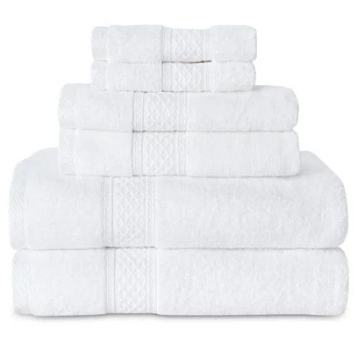 Gogreen 100% Cotton Bath Towel Sets of 6 Pieces, 2 Bath Towels 2 Hand Towels 2 Washcloths, Highly Absorbent Towels for Bathroom, Gym, Hotel (White)