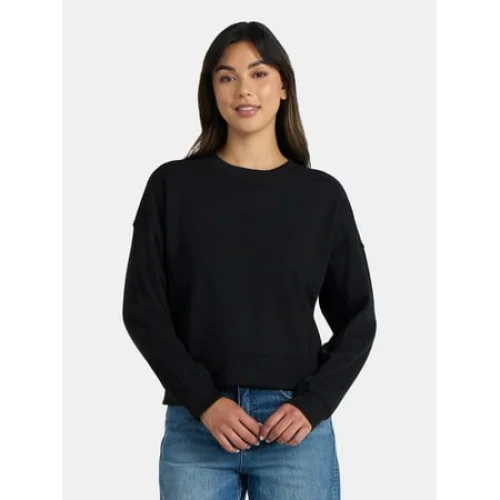 Time and Tru Women’s Ribbed Panel Sweatshirt with Long Sleeves, Sizes XS-XXXL