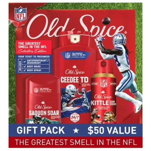 Old Spice NFL Holiday Gift Pack for Men - Antiperspirant, Body Wash & Spray
