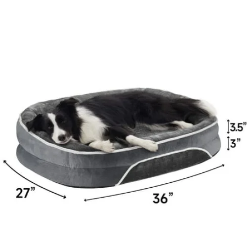 Ophanie Gray Luxury Sofa-Style Pet Orthopedic Bed for Large and Medium Dogs – Removable Machine-Washable Plush Cover, 4-Sided Bolster, Non-Slip Bottom, Size 36"x27"x6.5"