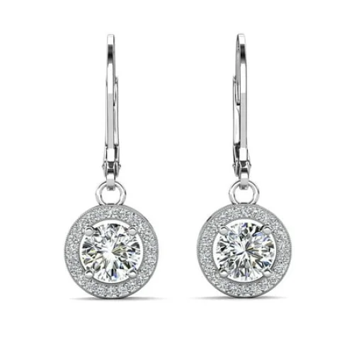 Cate & Chloe Juliana 18k White Gold Plated Halo Drop Earrings with Simulated Diamond for Women