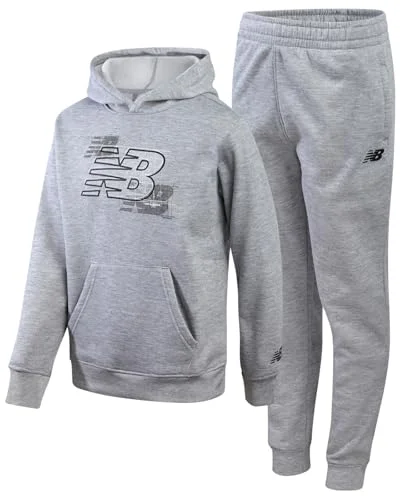 New Balance Boys Sweat Suit Set - 2 Piece Soft Fleece Tracksuit Set with Pullover Hoodie & Jogger Sweatpants for Boys (8-16), Size 8, Athlectic Grey