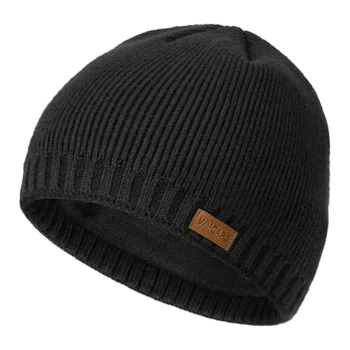 Wmcaps Warm Fleece Lined Beanie, Soft Knit Winter Hat Ski Stocking Skull Caps for Men Women Black