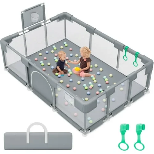 Baby Playpen, 73 Inch Extra Large Baby Playard with Basketball Hoop for Babies and Toddlers