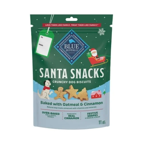 Blue Buffalo Santa Snacks Crunchy Dog Biscuits, Oven-Baked, Oatmeal & Cinnamon, 11-oz. Bag