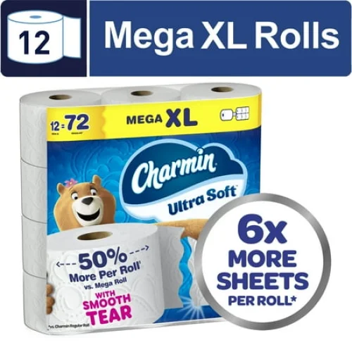 12 Charmin Ultra Soft Mega XL Rolls 2-Ply Bath Tissue for Irresistible Softness and Value