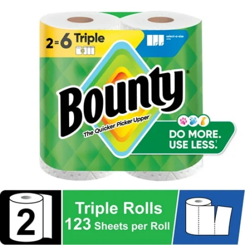 Bounty Paper Towels Select-A-Size White, 2 Triple Rolls, 123 Sheets per Roll