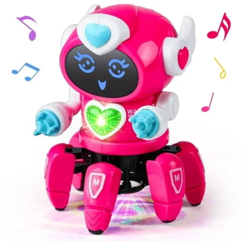 Smart Electronic Dancing Walking Musical Robot Toy for Kids Ages 3-7 with Lights and Music, Pink