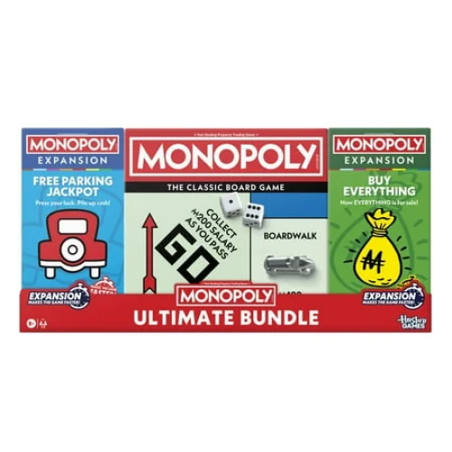Monopoly Ultimate Bundle: Classic Game with Free Parking Jackpot and Buy Everything Expansions for 2-6 Players