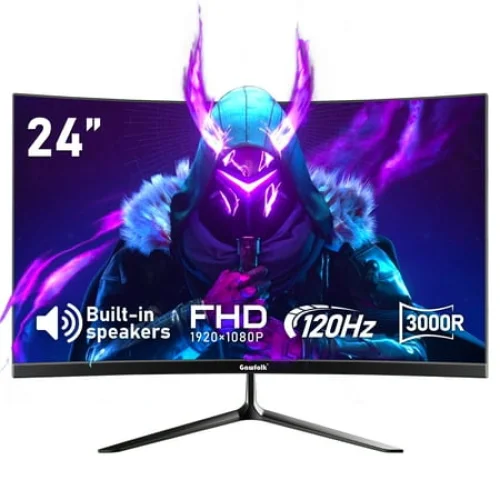 Gawfolk 24-Inch Curved Gaming Monitor 120Hz Full HD 1080P Built-In Speakers Tilt Adjustable