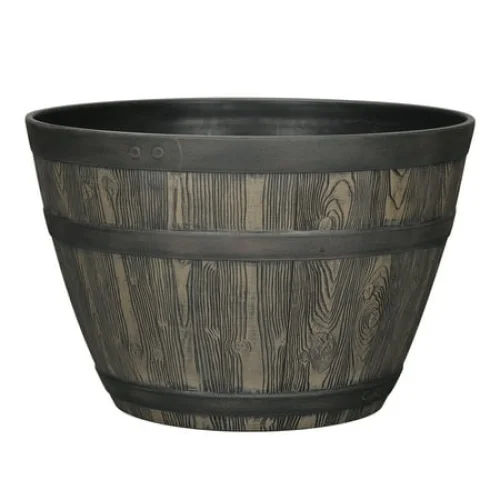 Better Homes & Gardens Whiskey Barrel Brown Resin Planter, 19.9in x 19.9in x 13in