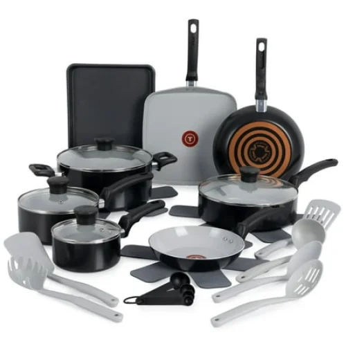T-fal Kitchen Solutions Ceramic, 22 Piece Cookware Set, Black