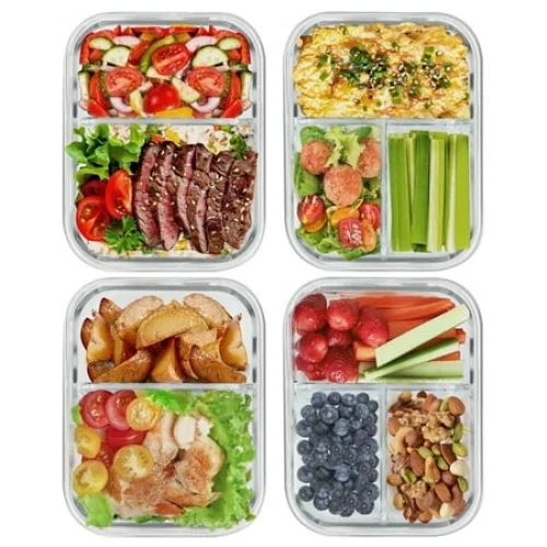 8 Pcs Glass Food Storage Containers with Lids, 2 & 3 Compartment, Oven & Freezer Safe, Leak Proof - Grey