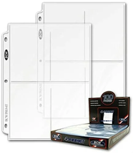 25 Trading Card Sheets - BCW 4 Pocket Binder Pages for 3.5 x 5.25 Photos/Cards