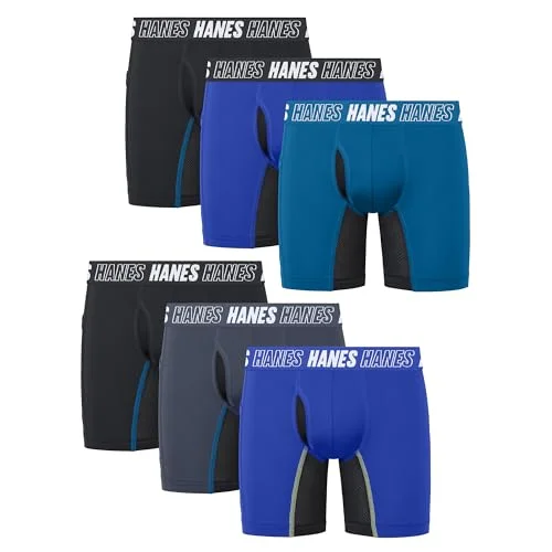 Hanes Boy's Moves Long Leg Boxer Brief Underwear, Anti-Chafe Boxer Briefs for Boys, 6-Pack