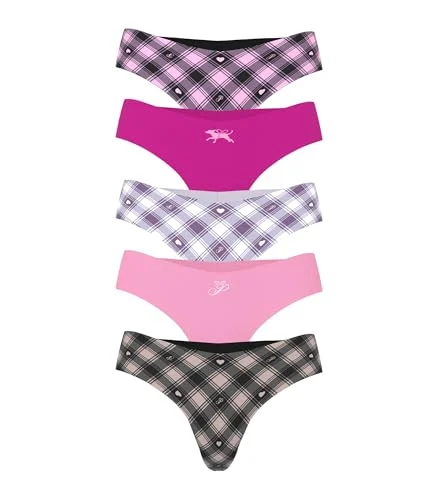 Victoria's Secret PINK Women's No Show Thong Underwear, Heritage Pink Plaid Pack (M)