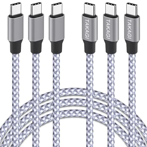 3Pack USB C to USB C Cable, 3ft Nylon Braided Data Sync Charger Cable, 60W Fast Charging