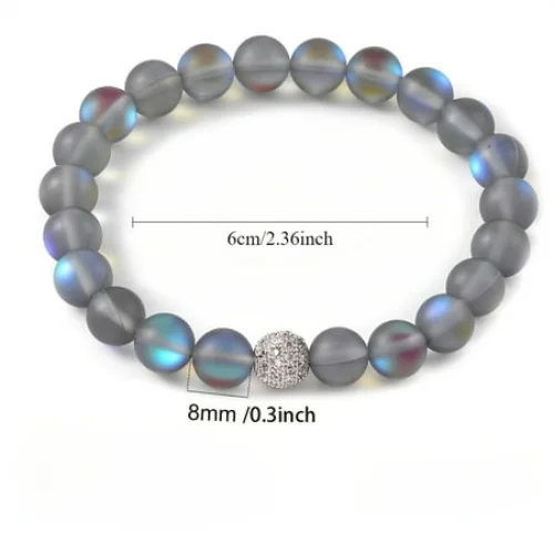 Colorful Moonstone Flash Stone 8mm Beaded Elastic Rope Bracelet Bracelet