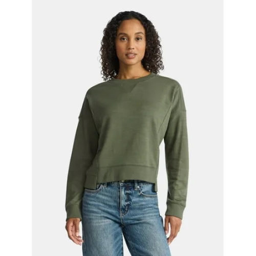Time and Tru Women's Ribbed Panel Sweatshirt with Long Sleeves, Sizes XS-XXXL