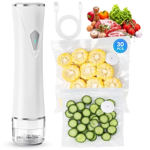 Gikxki Vacuum Sealer for Food - Handheld, Wireless, Portable Machine with 30 Reusable Bags