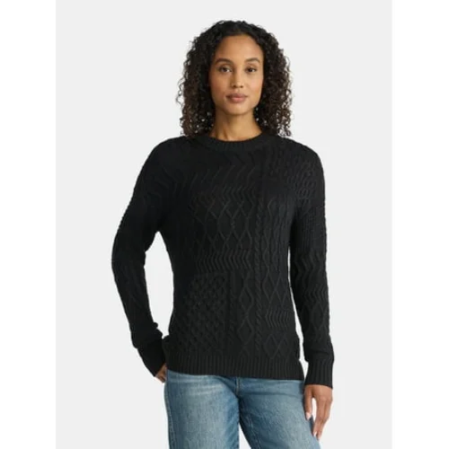 Time and Tru Women's Mixed Stitch Sweater, Midweight, Sizes XS-4X