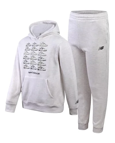 New Balance Boys Tracksuit Set - 2 Piece Classic Hoodie Sweatshirt and Boys Jogger Sweatpants with Pockets (Sizes: 8-16), Size 10, Oatmeal