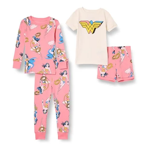 10 Amazon Essentials Unisex Kids' Snug-Fit Cotton Pajama Sleepwear Sets, Wonder Woman Poses