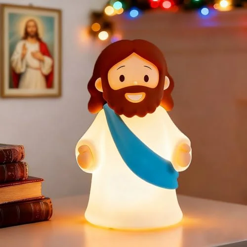 KangTen CHEN Jesus Night Light Rechargeable Bedside Night Light Dimmable Silicone LED Light Ideal for Religious Gatherings, Gifts for Sunday School, Baptism Presents, Easter Egg Decorations (Blue)