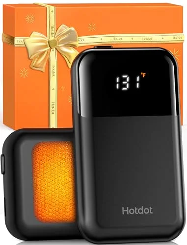 Hotdot Hand Warmers Rechargeable 2 Pack, 4 Heat Levels (104&ndash;131&deg;F), Real-Time Temp & Battery Display, Electric Hand Warmers, Fast Heating, Fits in Gloves/Pocket, Gifts for Women & Men
