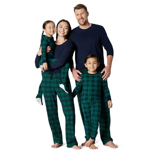 Amazon Essentials Women's Matching Holiday Family Pajama Sets, Dark Emerald Green Navy Plaid, X-Large