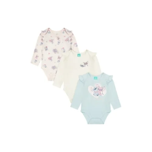 Stitch & Angel Baby Girl 3 Pack Long Sleeve Bodysuits, Size 0-24 Months