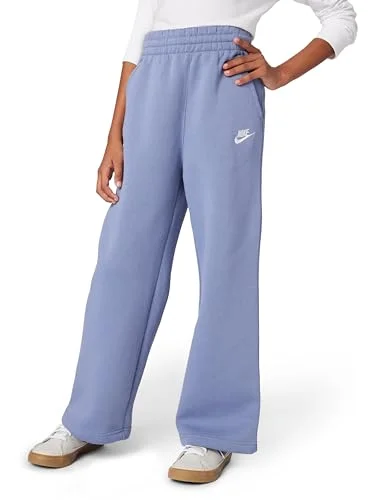 Nike Girl's Sportswear Club Fleece Wide-Leg Pants, World Indigo/World Indigo/White, Large
