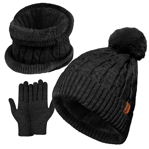 ihuan Winter Warm Hat Scarf Gloves Set for Christmas Gifts - Thermal Touchscreen Gloves Neck Scarves Warmer for Cold Weather Women