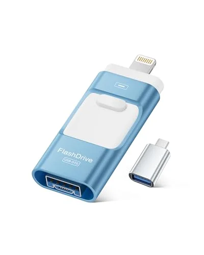 MFi Certified 256GB iPhone Flash Drive, Photo Stick Memory Stick for iPhone iPad, USB Thumb Drive for Photos Videos Transfer & Backup, External Storage Compatible for iPhone/Android/PC/Mac (Blue)