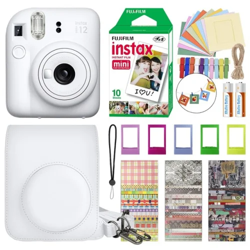 Fujifilm Instax Mini 12 Instant Camera Clay White with 10 Film + Accessory Kit