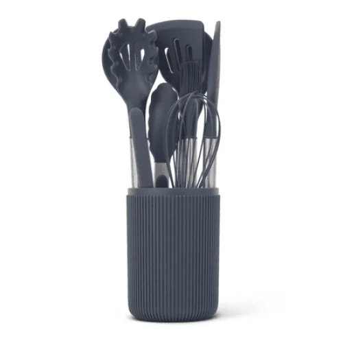 10-Piece Thyme & Table Silicone Gadget Set - Blue Utensil Set with Holder